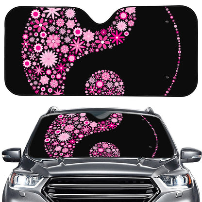 Pink Flowers Yin Yang Print Car Windshield Sun Shade