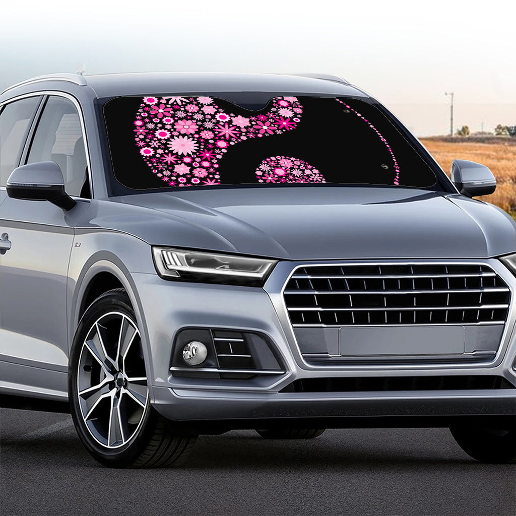 Pink Flowers Yin Yang Print Car Windshield Sun Shade