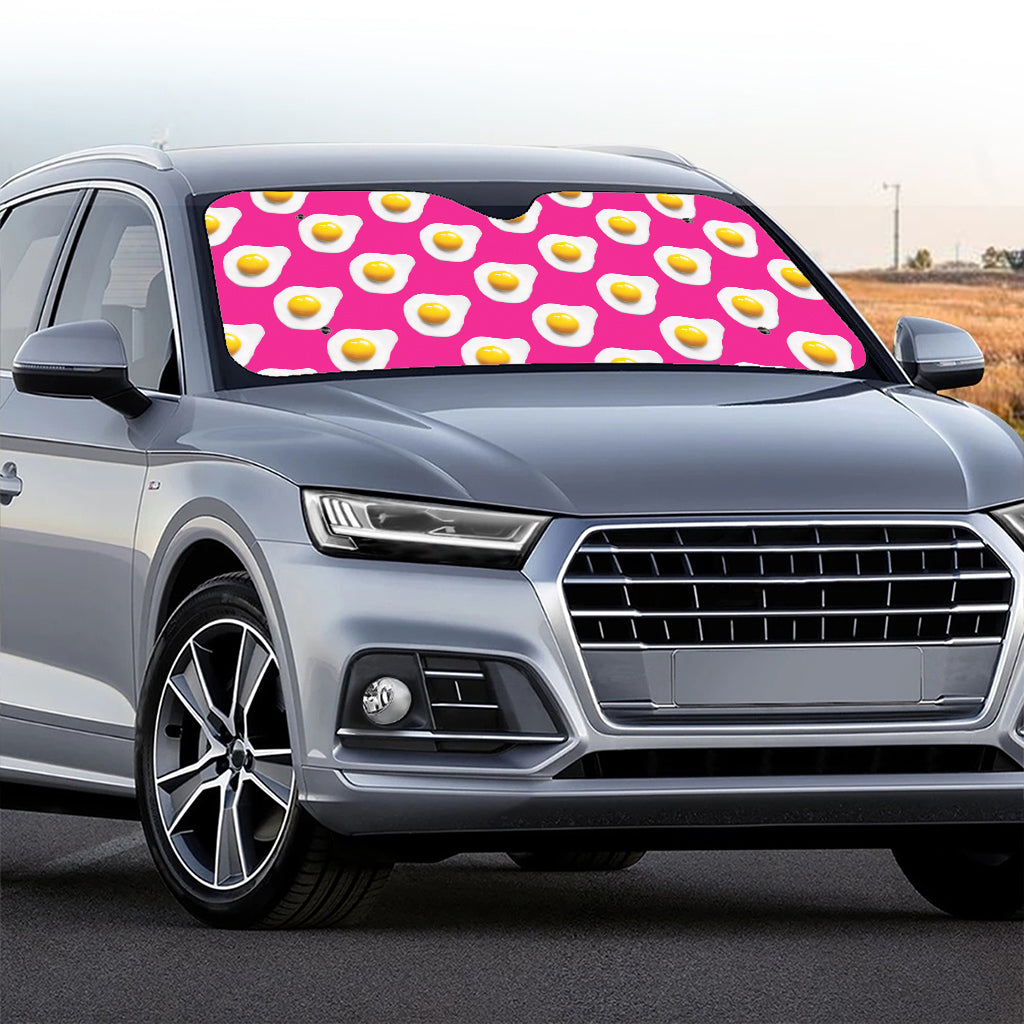 Pink Fried Eggs Pattern Print Car Windshield Sun Shade