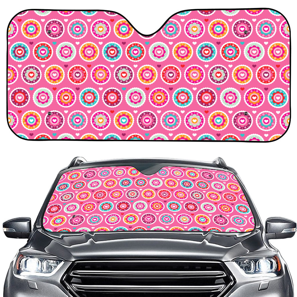 Pink Girly Flower Pattern Print Car Windshield Sun Shade