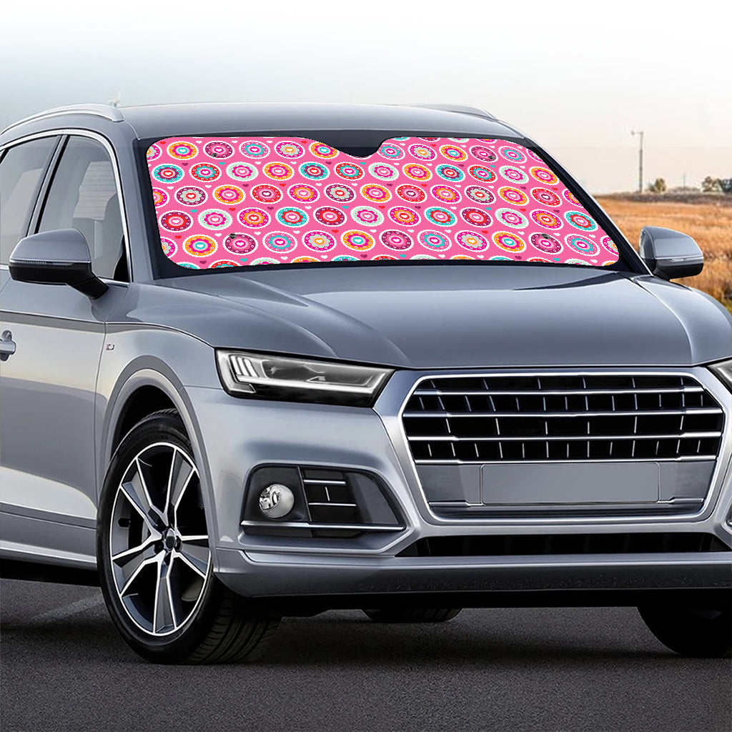 Pink Girly Flower Pattern Print Car Windshield Sun Shade