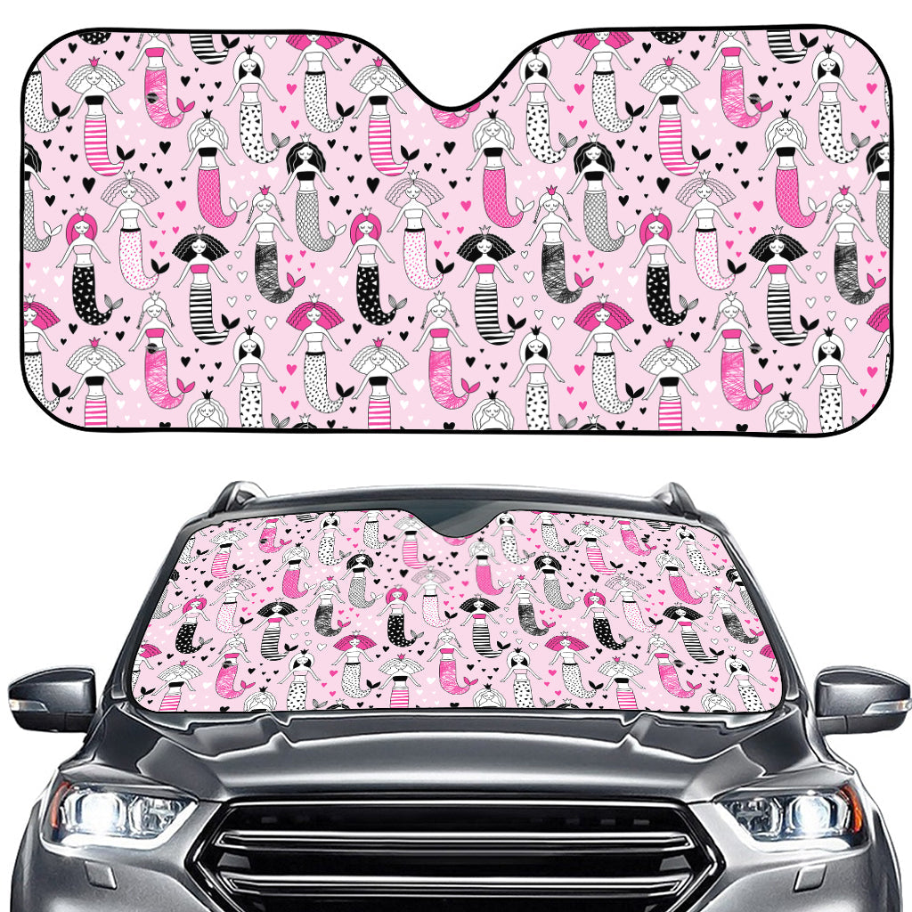 Pink Girly Mermaid Pattern Print Car Windshield Sun Shade