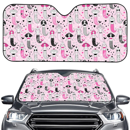 Pink Girly Mermaid Pattern Print Car Windshield Sun Shade