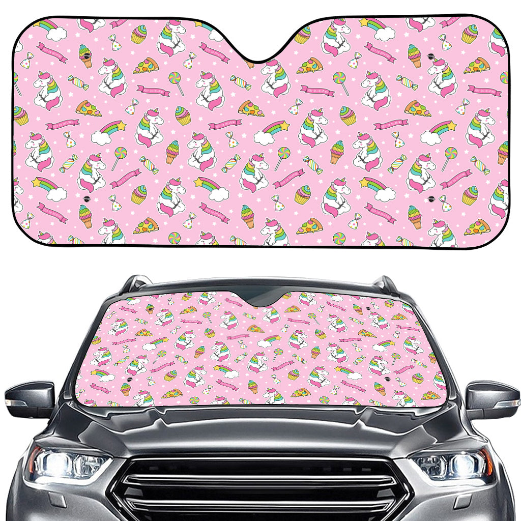 Pink Girly Unicorn Pattern Print Car Windshield Sun Shade