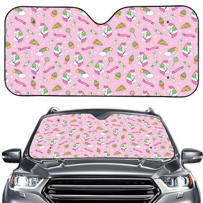 Pink Girly Unicorn Pattern Print Car Windshield Sun Shade