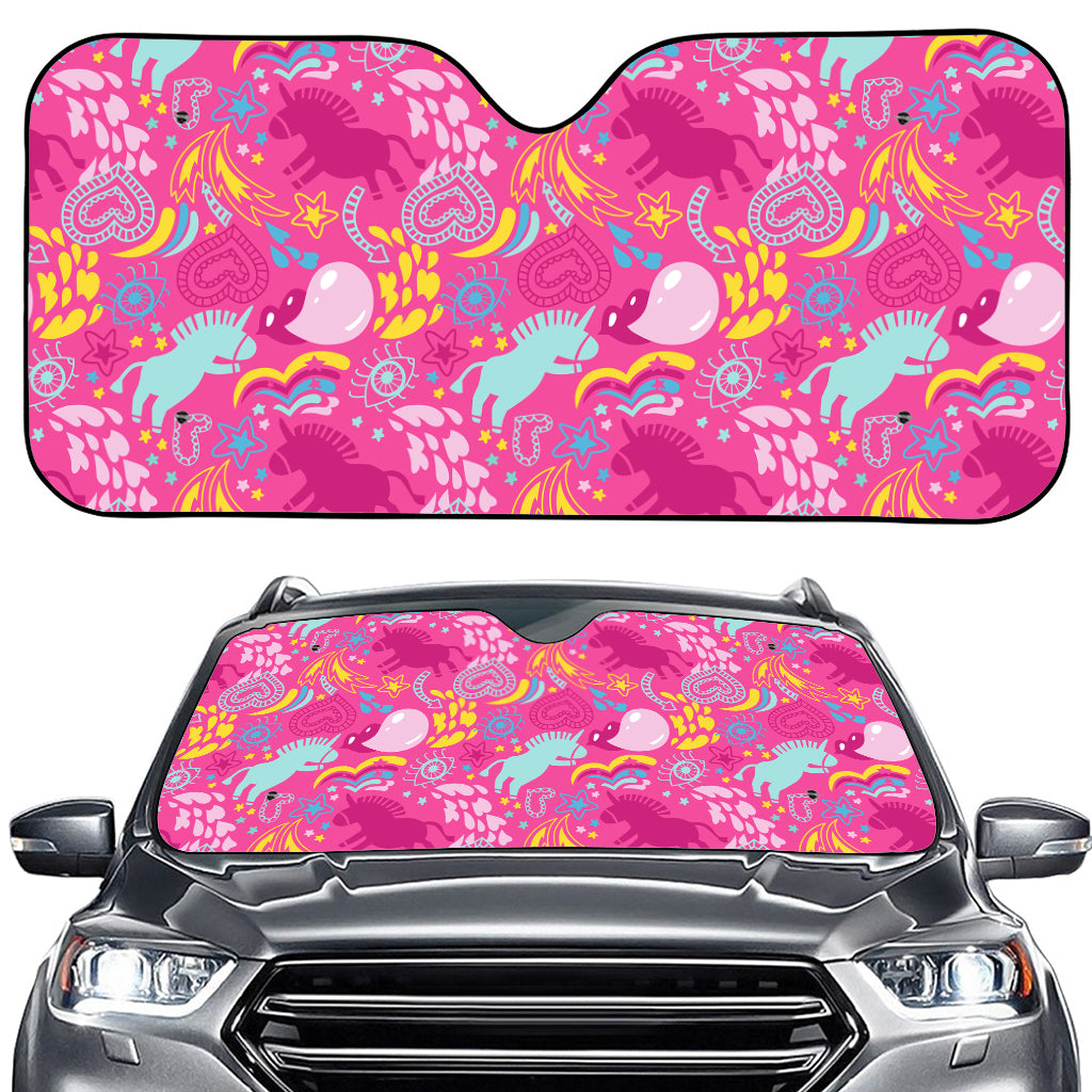 Pink Girly Unicorn Print Car Windshield Sun Shade