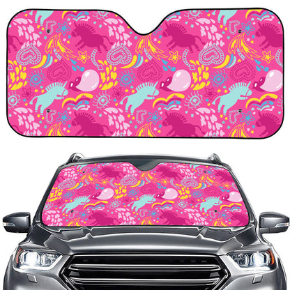 Pink Girly Unicorn Print Car Windshield Sun Shade