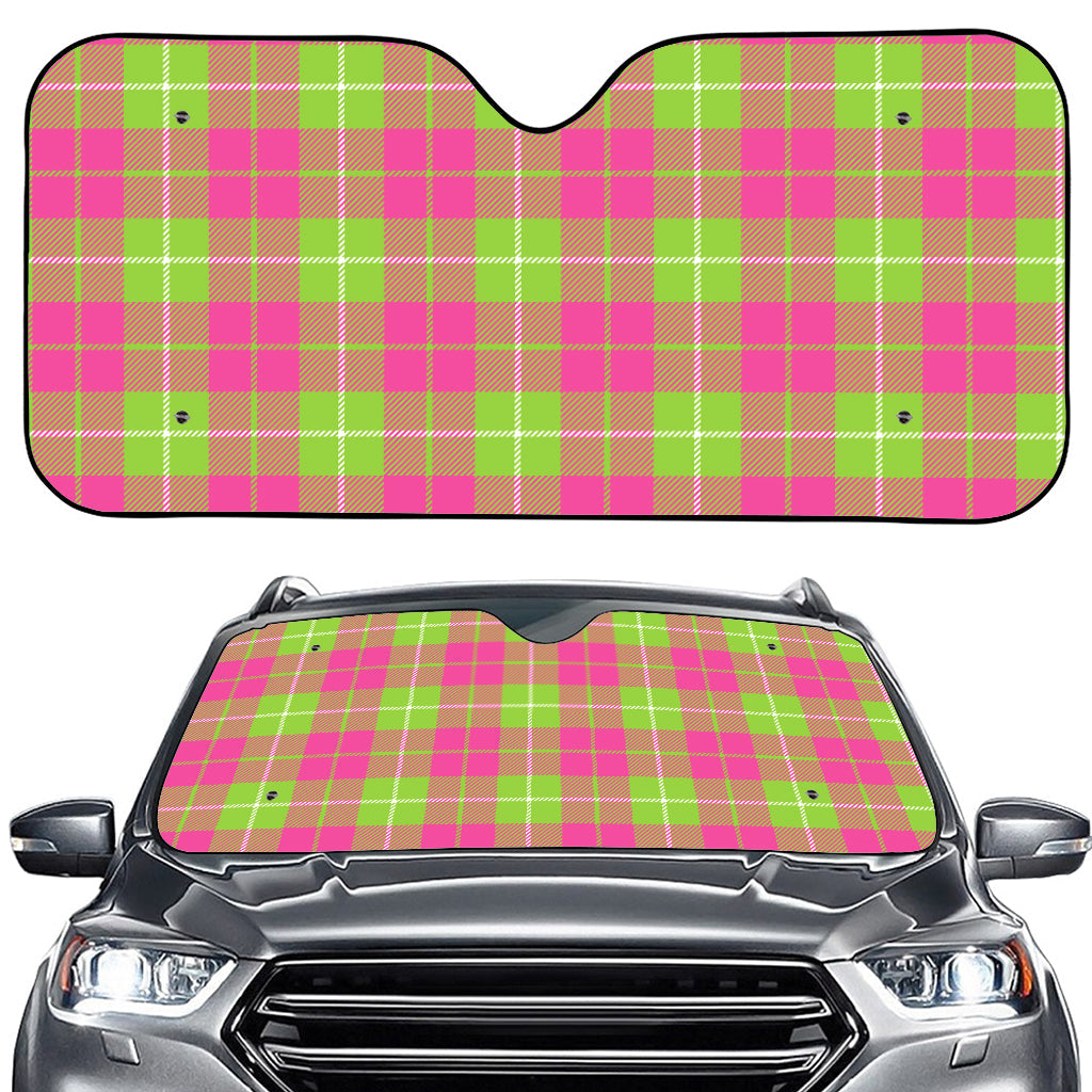 Pink Green And White Tartan Print Car Windshield Sun Shade
