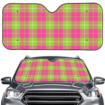 Pink Green And White Tartan Print Car Windshield Sun Shade