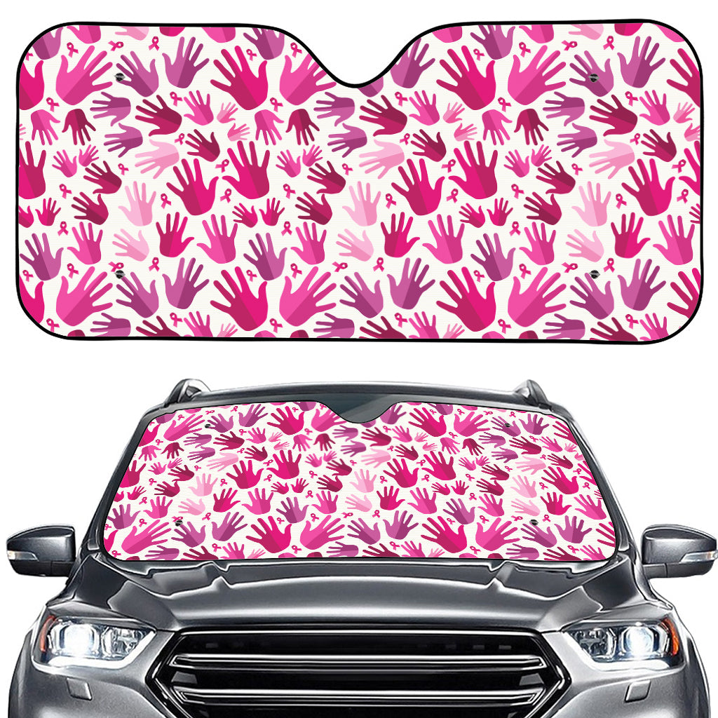 Pink Hand Breast Cancer Pattern Print Car Windshield Sun Shade