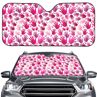 Pink Hand Breast Cancer Pattern Print Car Windshield Sun Shade