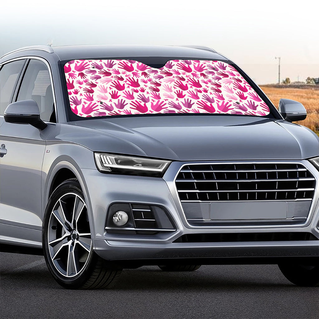 Pink Hand Breast Cancer Pattern Print Car Windshield Sun Shade