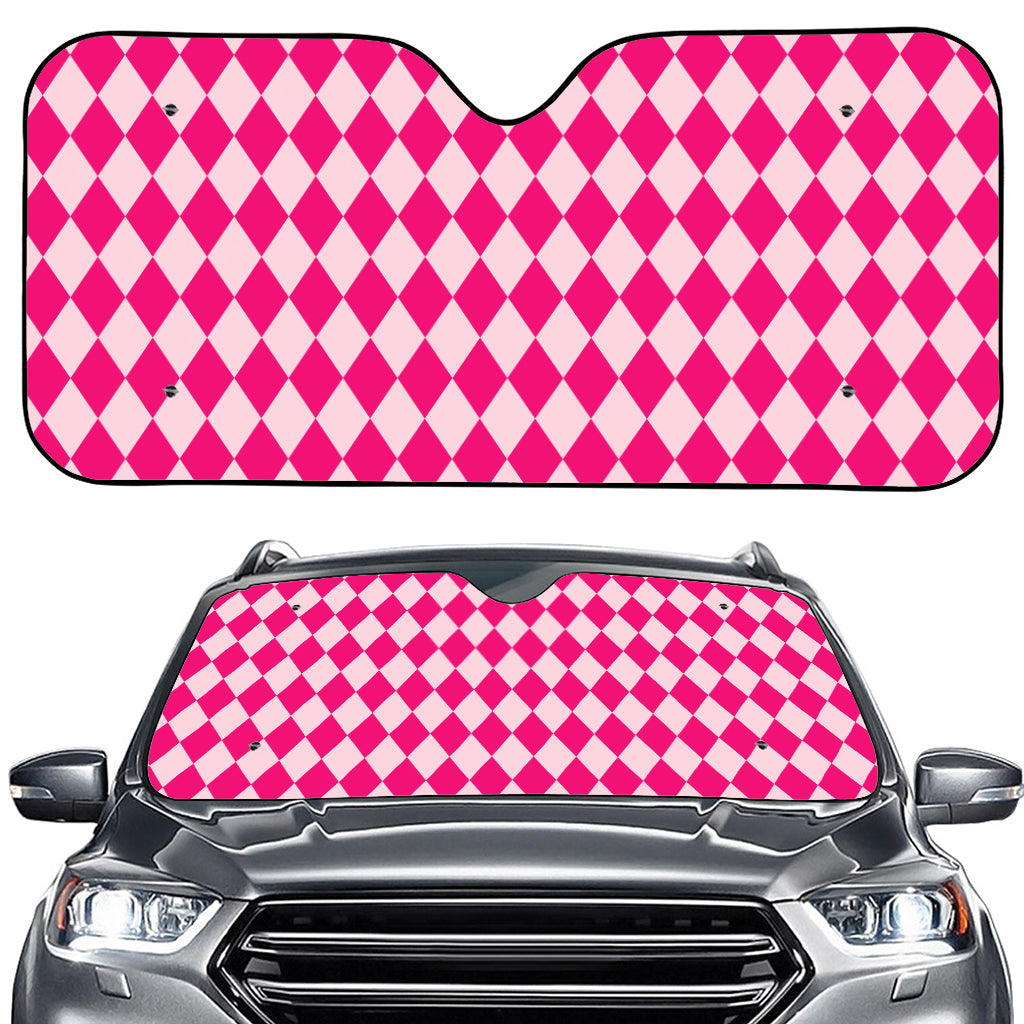 Pink Harlequin Pattern Print Car Windshield Sun Shade