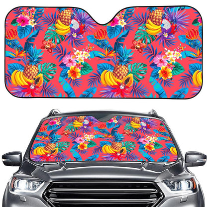 Pink Hawaiian Fruits Pattern Print Car Windshield Sun Shade