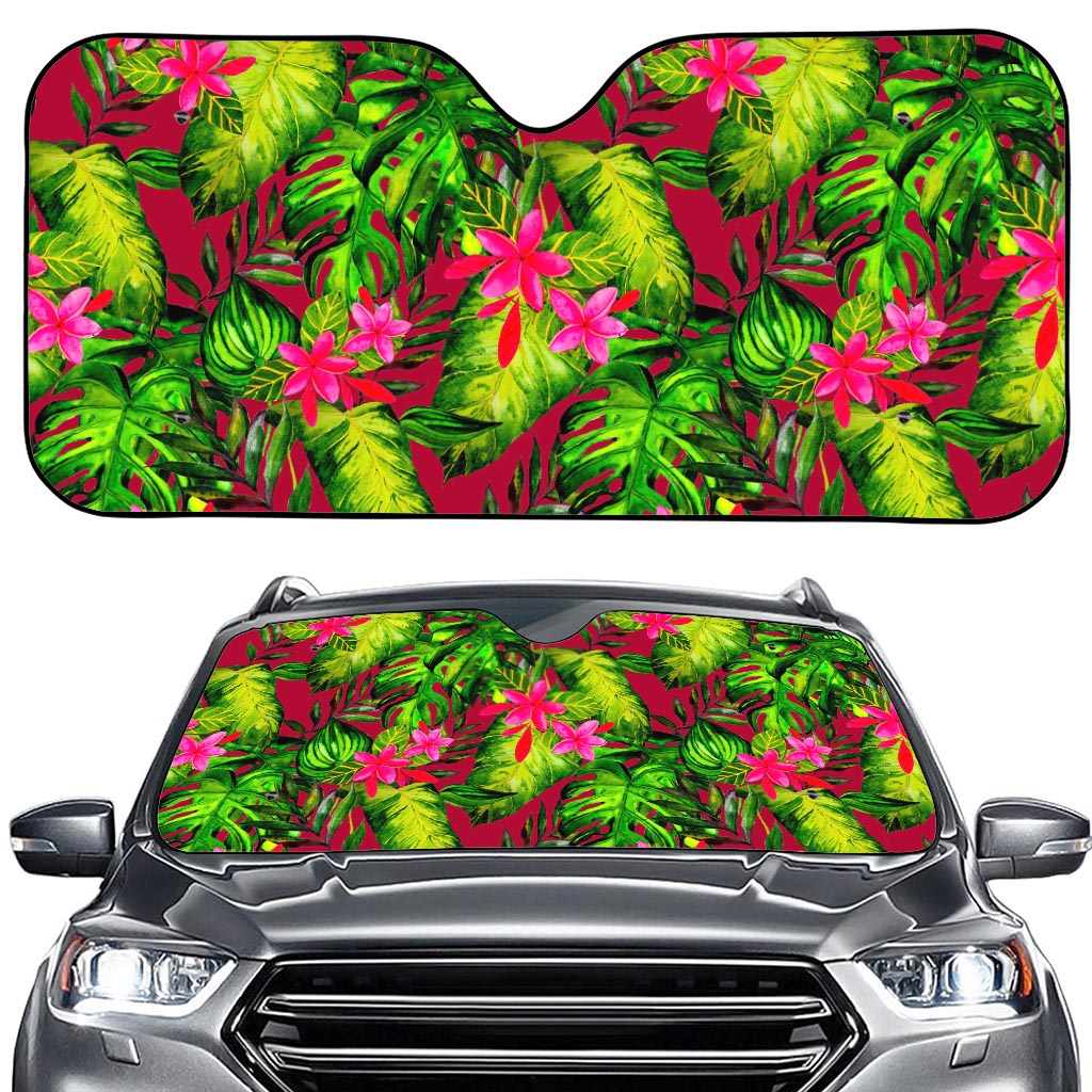 Pink Hawaiian Tropical Pattern Print Car Windshield Sun Shade