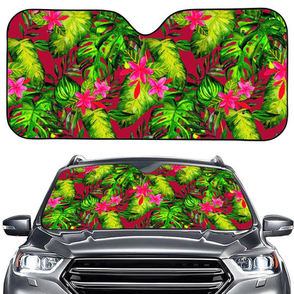 Pink Hawaiian Tropical Pattern Print Car Windshield Sun Shade