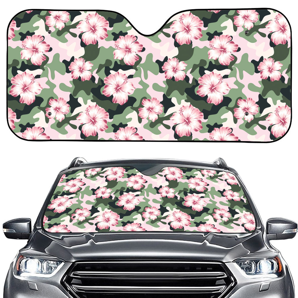 Pink Hibiscus Flower Camouflage Print Car Windshield Sun Shade