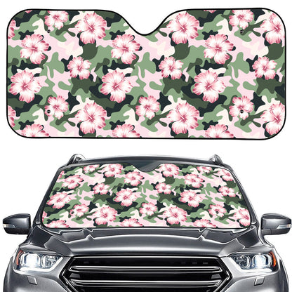 Pink Hibiscus Flower Camouflage Print Car Windshield Sun Shade
