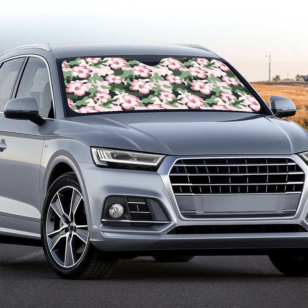 Pink Hibiscus Flower Camouflage Print Car Windshield Sun Shade