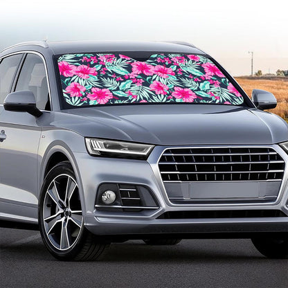 Pink Hibiscus Tropical Pattern Print Car Windshield Sun Shade