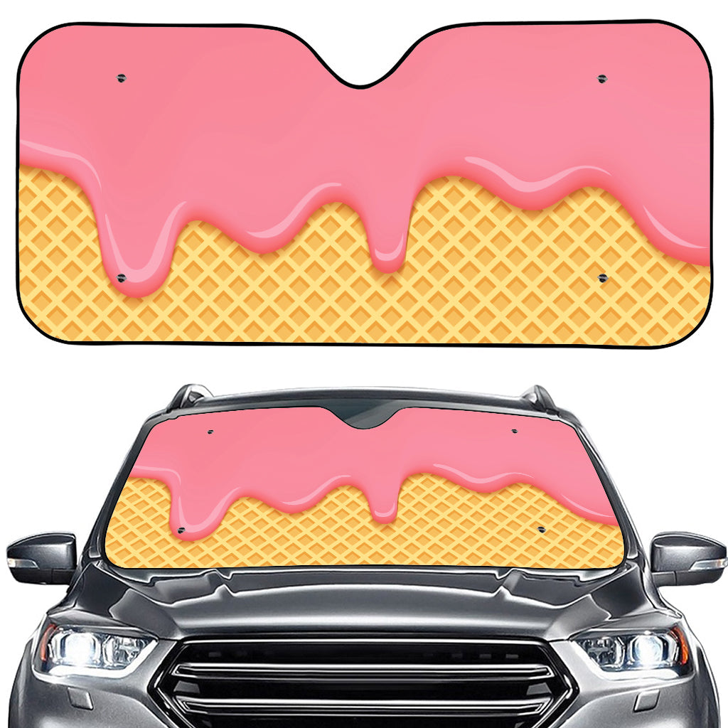 Pink Ice Cream Melted Print Car Windshield Sun Shade