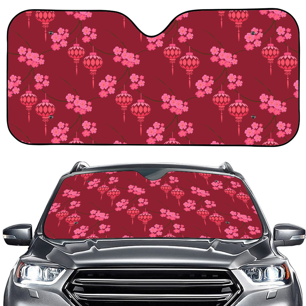 Pink Japanese Lantern Pattern Print Car Windshield Sun Shade