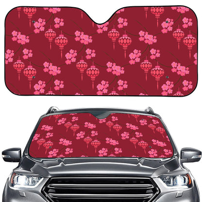 Pink Japanese Lantern Pattern Print Car Windshield Sun Shade