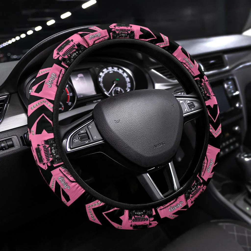 Pink Jeep Car Steering Wheel Cover - PersonalizedFury