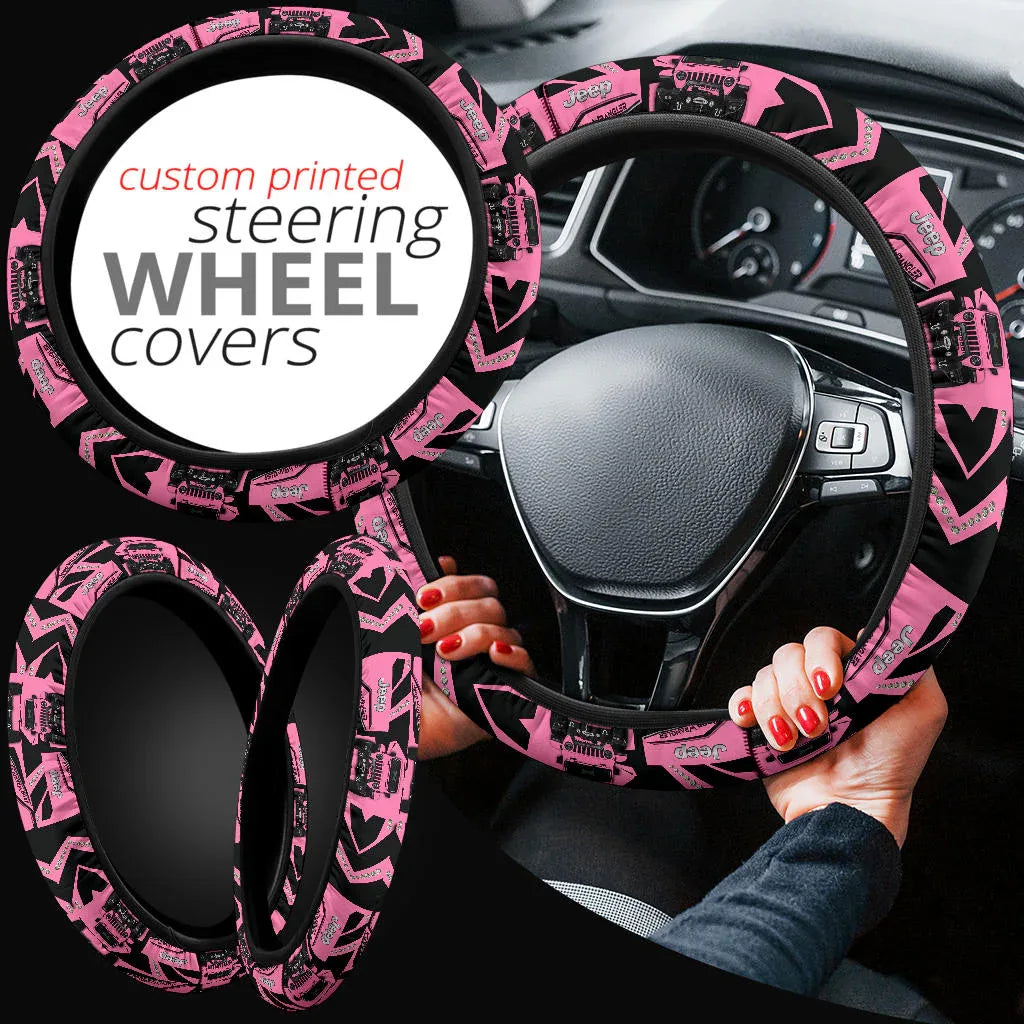 Pink Jeep Car Steering Wheel Cover - PersonalizedFury