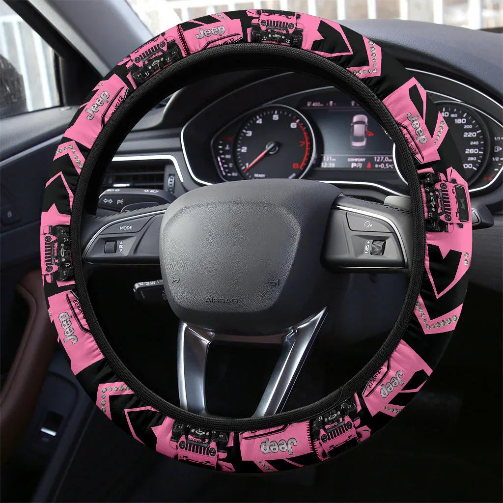 Pink Jeep Car Steering Wheel Cover - PersonalizedFury