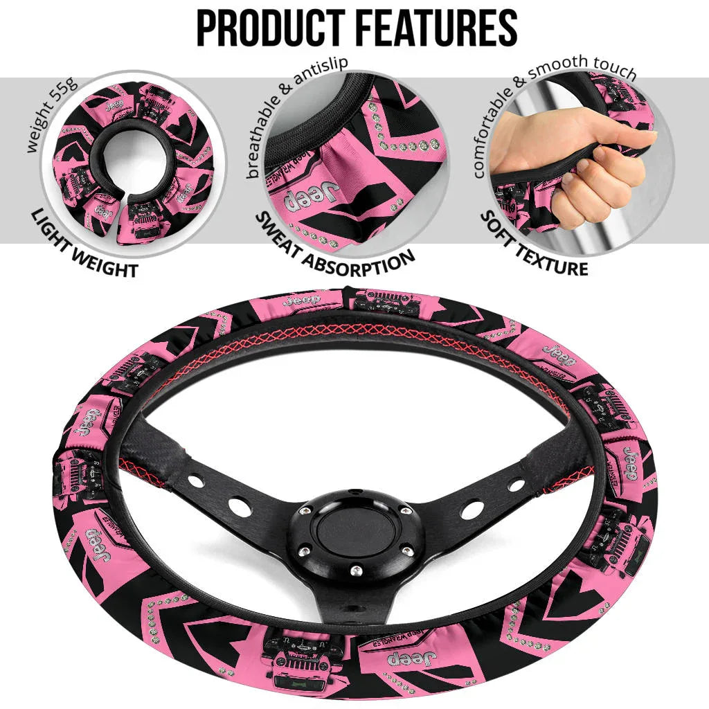 Pink Jeep Car Steering Wheel Cover - PersonalizedFury