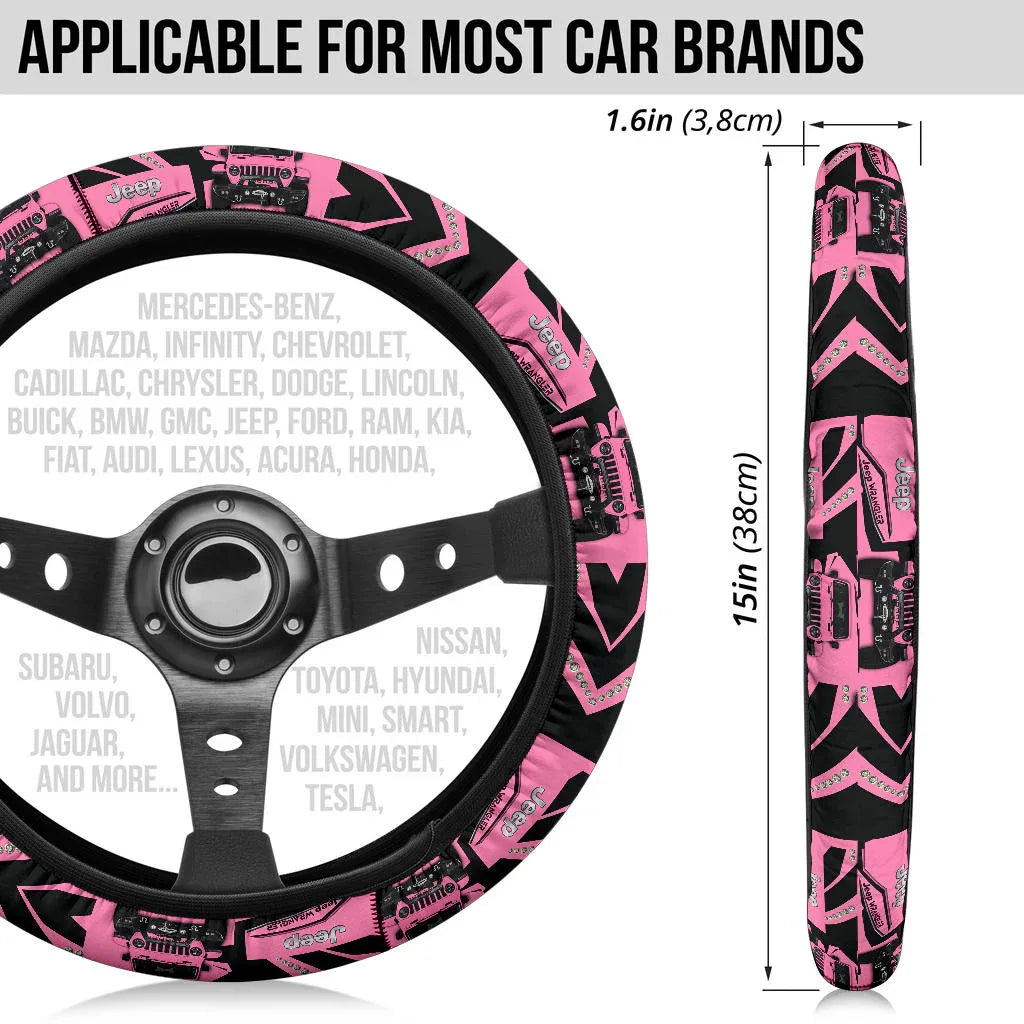 Pink Jeep Car Steering Wheel Cover - PersonalizedFury