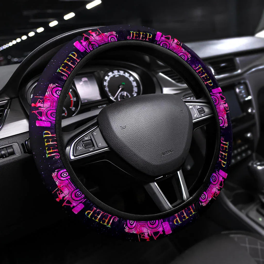 Pink Jeep Girl Galaxy Car Steering Wheel Cover - PersonalizedFury