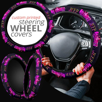 Pink Jeep Girl Galaxy Car Steering Wheel Cover - PersonalizedFury