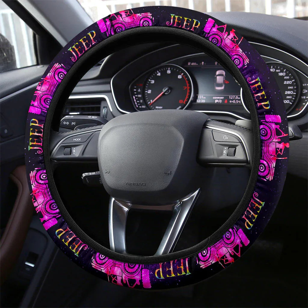 Pink Jeep Girl Galaxy Car Steering Wheel Cover - PersonalizedFury