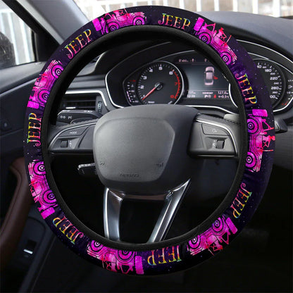 Pink Jeep Girl Galaxy Car Steering Wheel Cover - PersonalizedFury