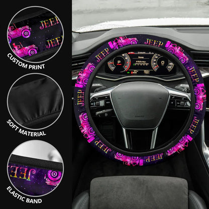 Pink Jeep Girl Galaxy Car Steering Wheel Cover - PersonalizedFury