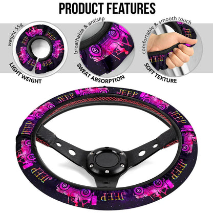 Pink Jeep Girl Galaxy Car Steering Wheel Cover - PersonalizedFury