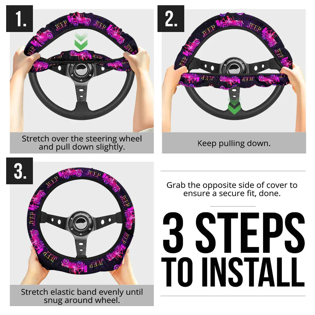 Pink Jeep Girl Galaxy Car Steering Wheel Cover - PersonalizedFury