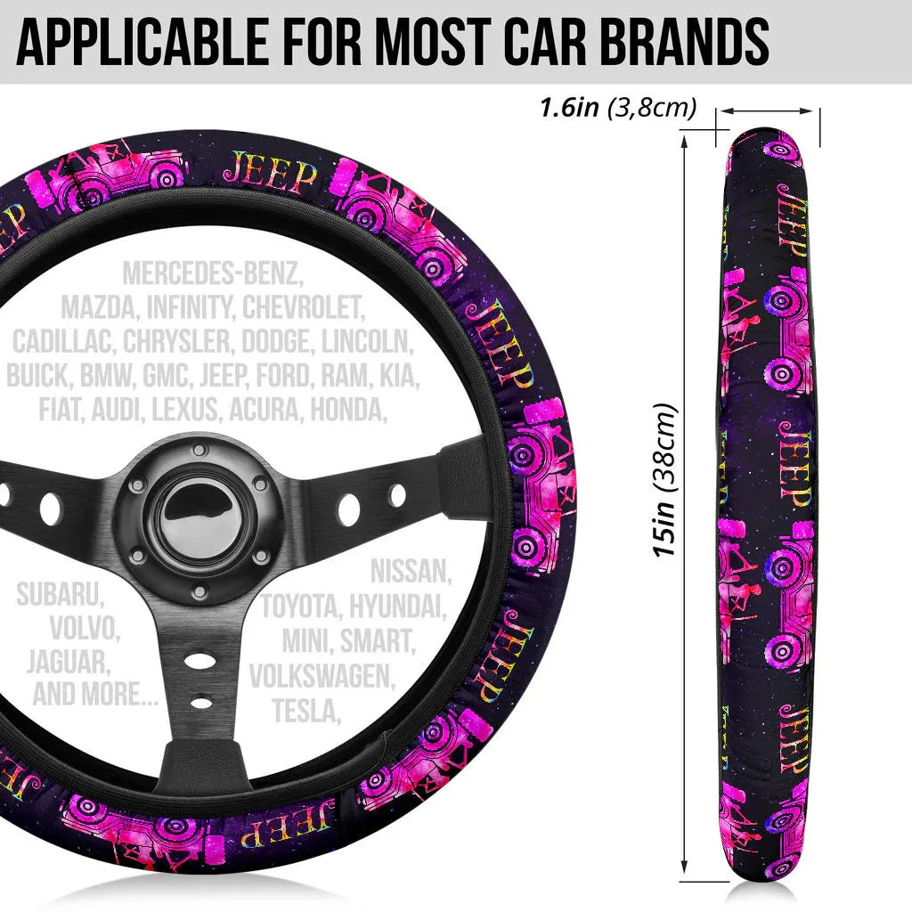 Pink Jeep Girl Galaxy Car Steering Wheel Cover - PersonalizedFury