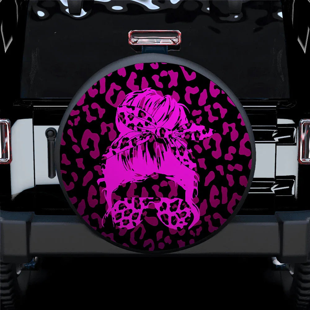 Pink Jeep Girl With Sunglasses Leopard Pattern Car Leather Spare Tire Cover - PersonalizedFury