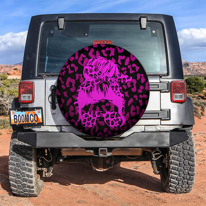 Pink Jeep Girl With Sunglasses Leopard Pattern Car Leather Spare Tire Cover - PersonalizedFury