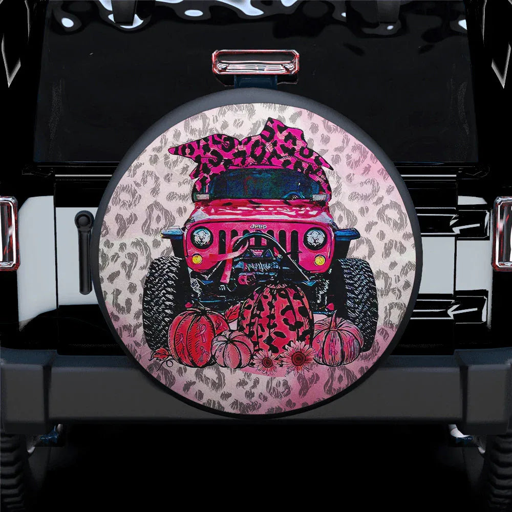 Pink Jeep In October Jeep Car Leather Spare Tire Cover - PersonalizedFury