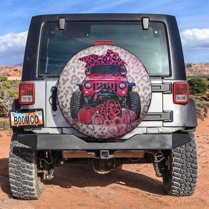 Pink Jeep In October Jeep Car Leather Spare Tire Cover - PersonalizedFury