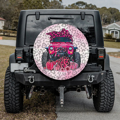 Pink Jeep In October Jeep Car Leather Spare Tire Cover - PersonalizedFury