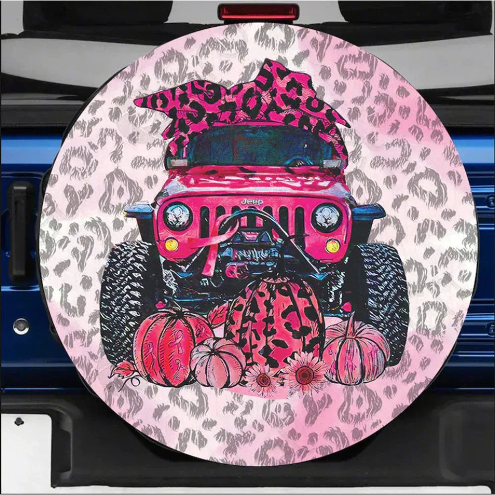 Pink Jeep In October Jeep Car Leather Spare Tire Cover - PersonalizedFury