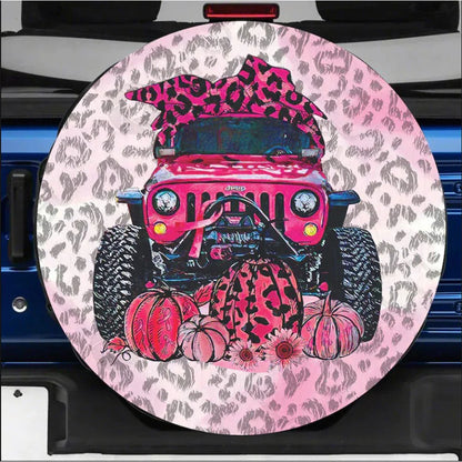 Pink Jeep In October Jeep Car Leather Spare Tire Cover - PersonalizedFury