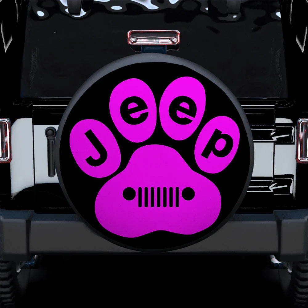 Pink Jeep Paw Car Leather Spare Tire Cover - PersonalizedFury
