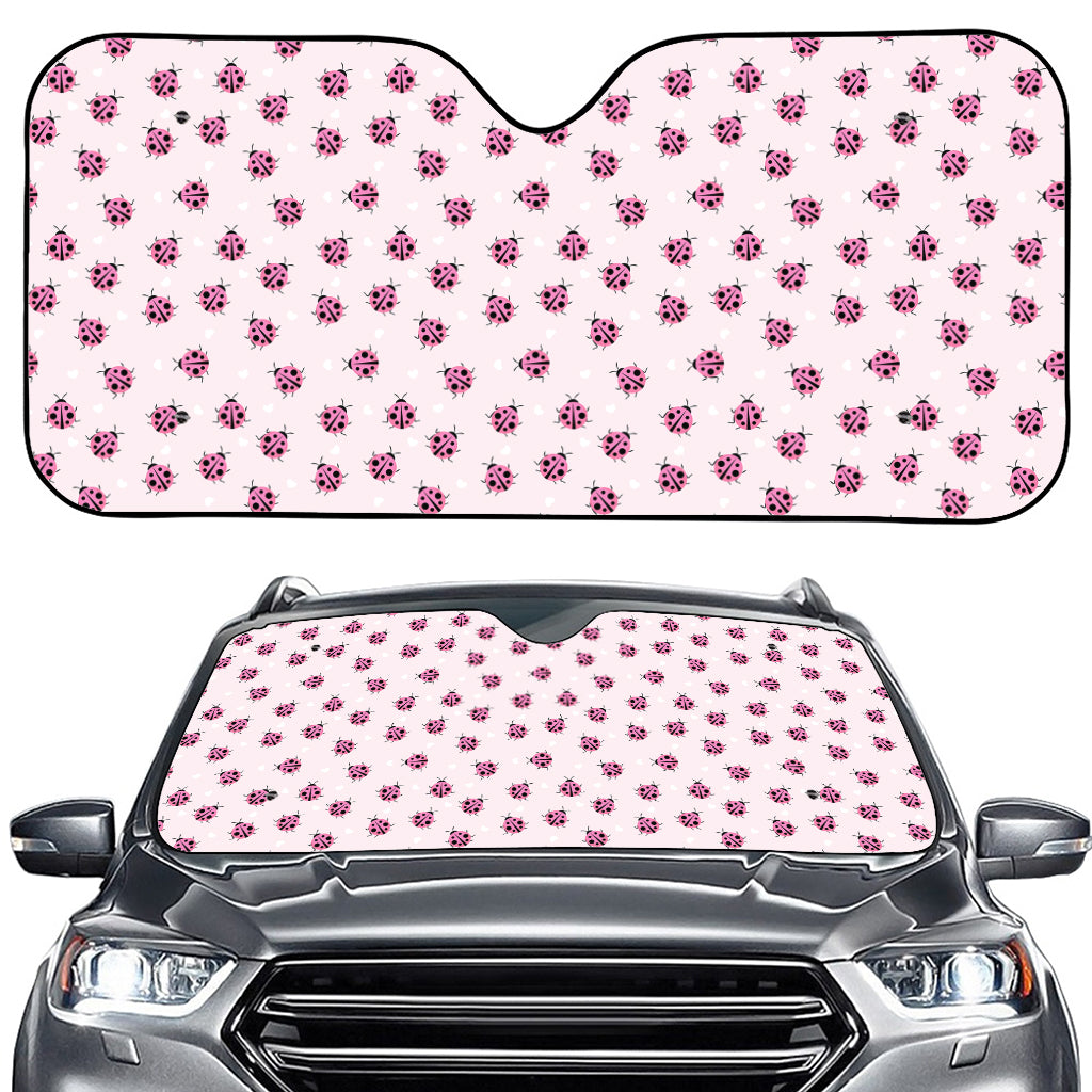 Pink Ladybug Pattern Print Car Windshield Sun Shade