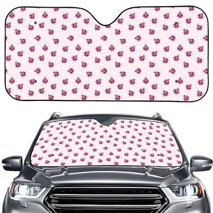 Pink Ladybug Pattern Print Car Windshield Sun Shade
